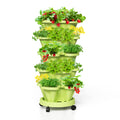 Tectsia Strawberry Stacking Planters, Vertical Garden Tower, 5 Tiered Stackable Herb Vegetable Planters With Movable Casters And