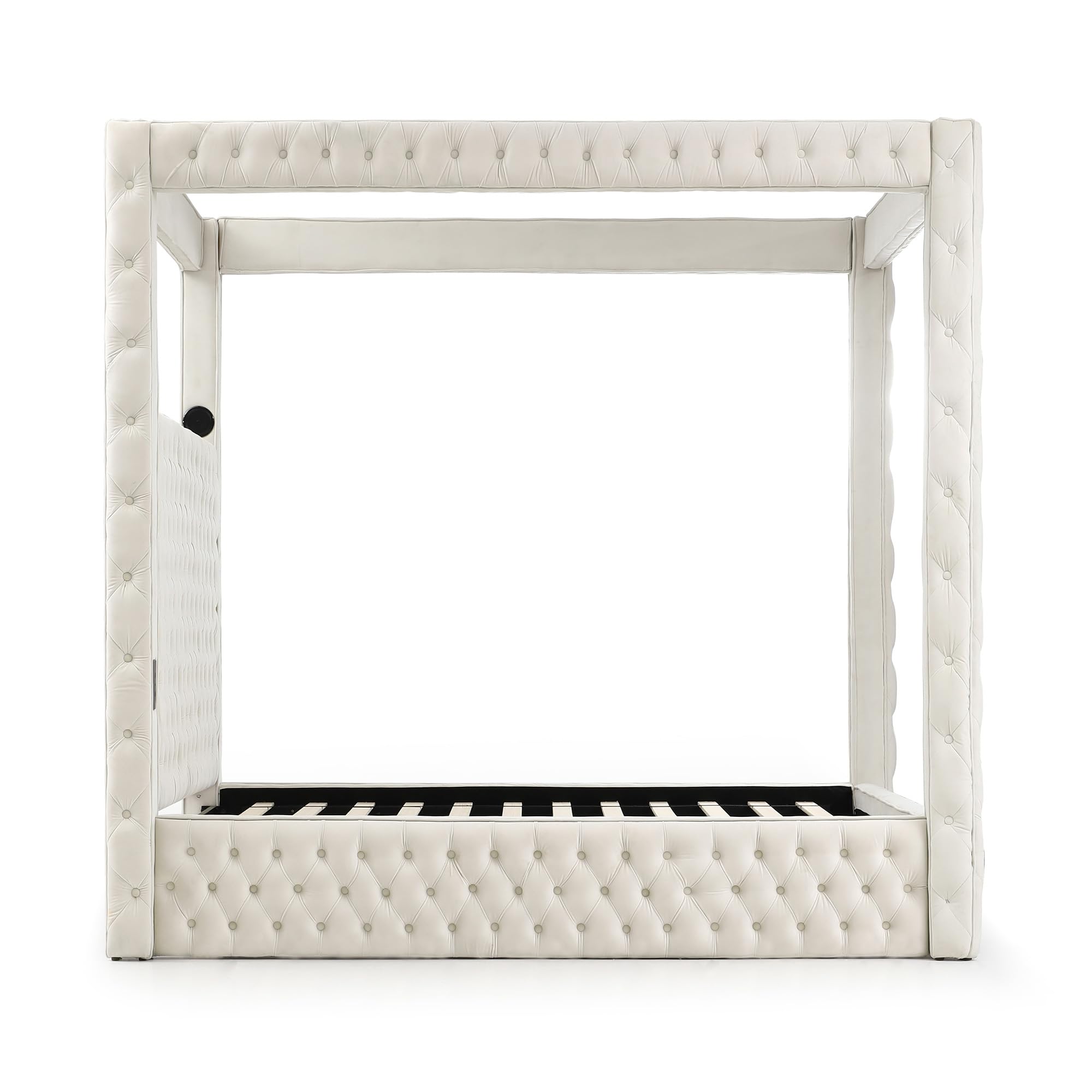 Better Home Products Dream Luxurious Velvet Canopy Bed with Speaker & USB Connection (Cream, Queen)