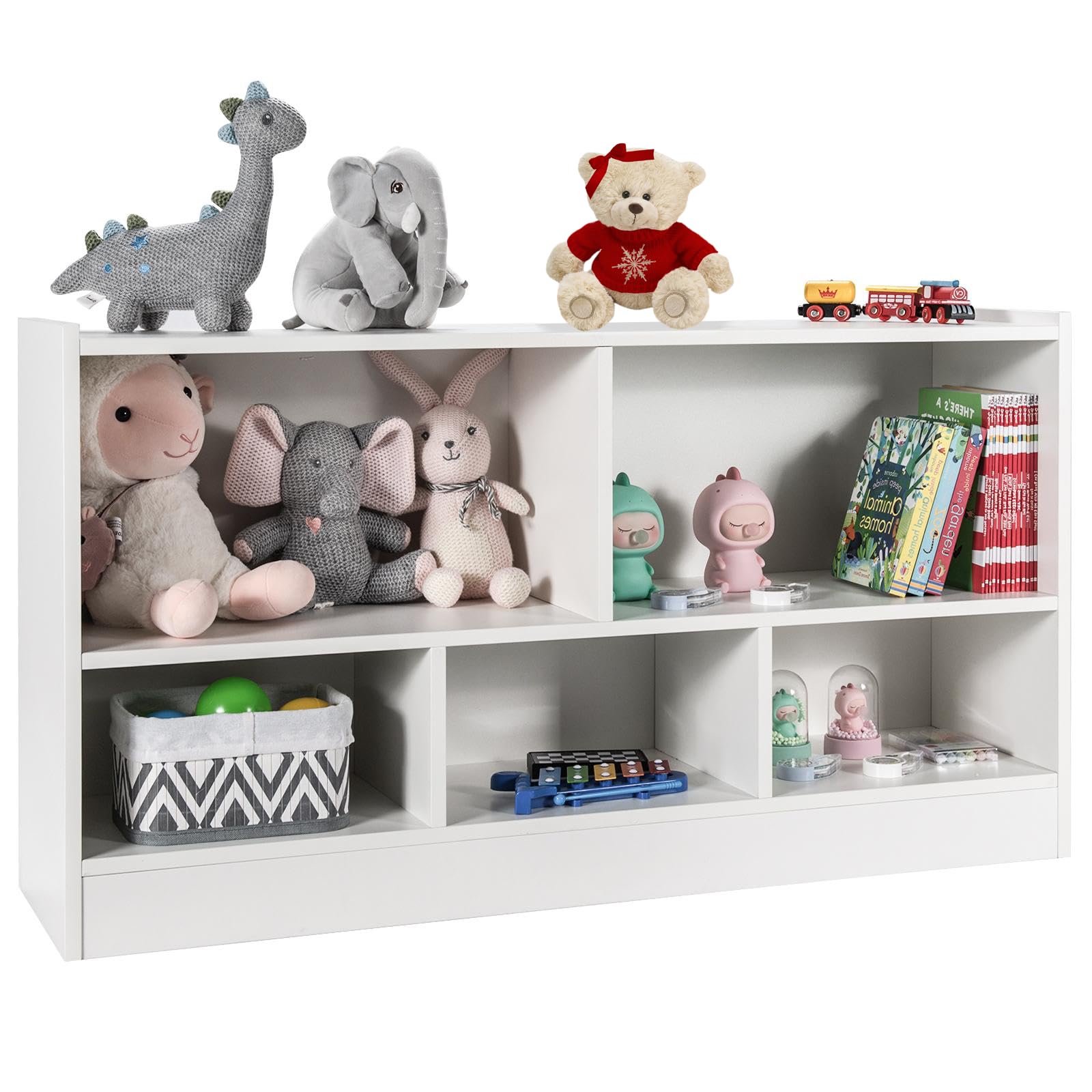 Honey Joy Kids Storage Organizer, 5-Section Wooden Display Shelf For Classroom, Playroom, Nursery, Kindergarten