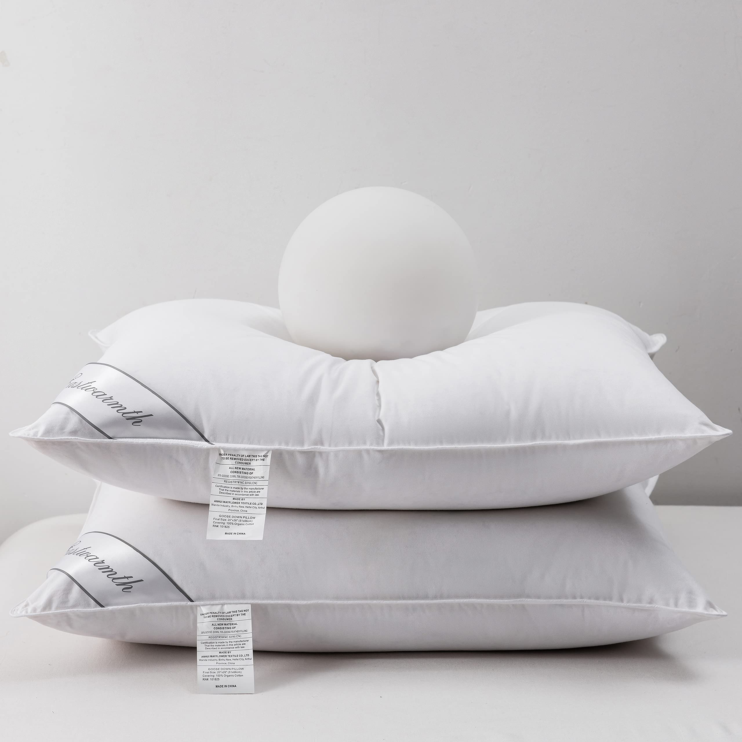 Eastwarmth Natural Goose Down&Feather Pair Hotel Pillows Insert For Side And Back Sleepers, Set Of 2 Bedding Soft Pillows 100% S
