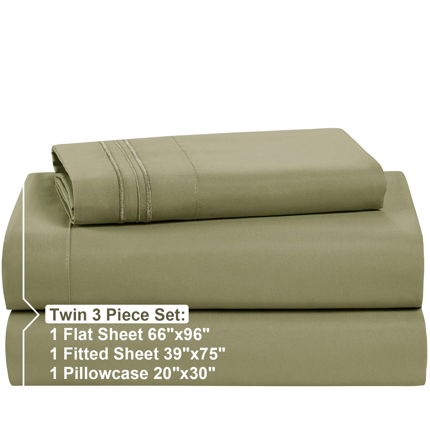 Nestl Twin Sheets Set - 3 Piece Twin Bed Sheets, Double Brushed Twin Sheet Set, Hotel Luxury Bed Sheets Twin Size, Extra Soft Sage Green Sheets, Twin Size Bed Set