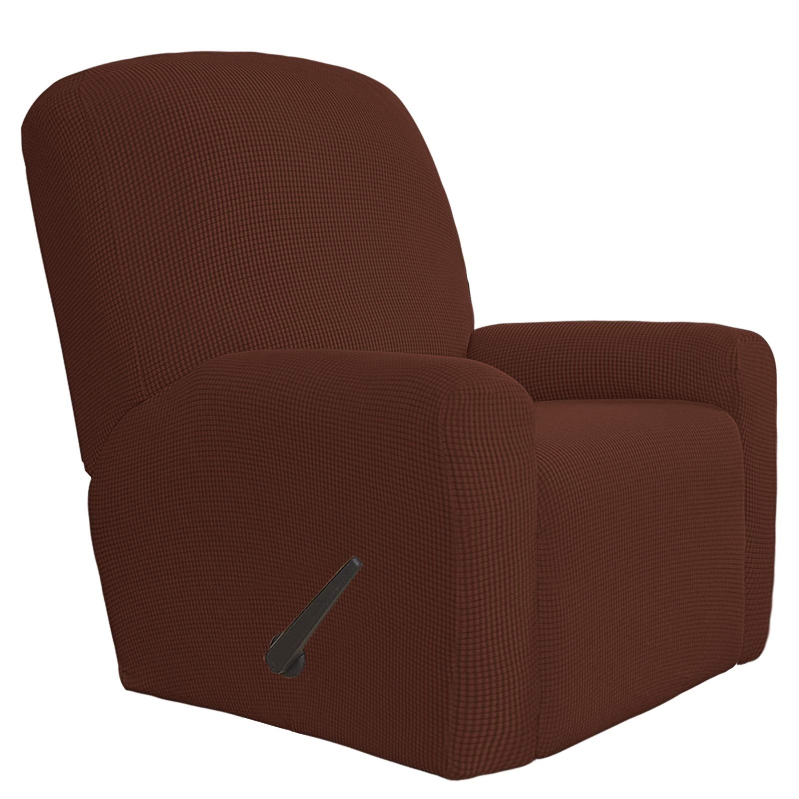 Easy-Going 4 Pieces Oversized Recliner Stretch Sofa Slipcover Sofa Cover Furniture Protector Couch Soft With Elastic Bottom Polyester Spandex Jacquard Fabric Small Checks Coffee, X-Large