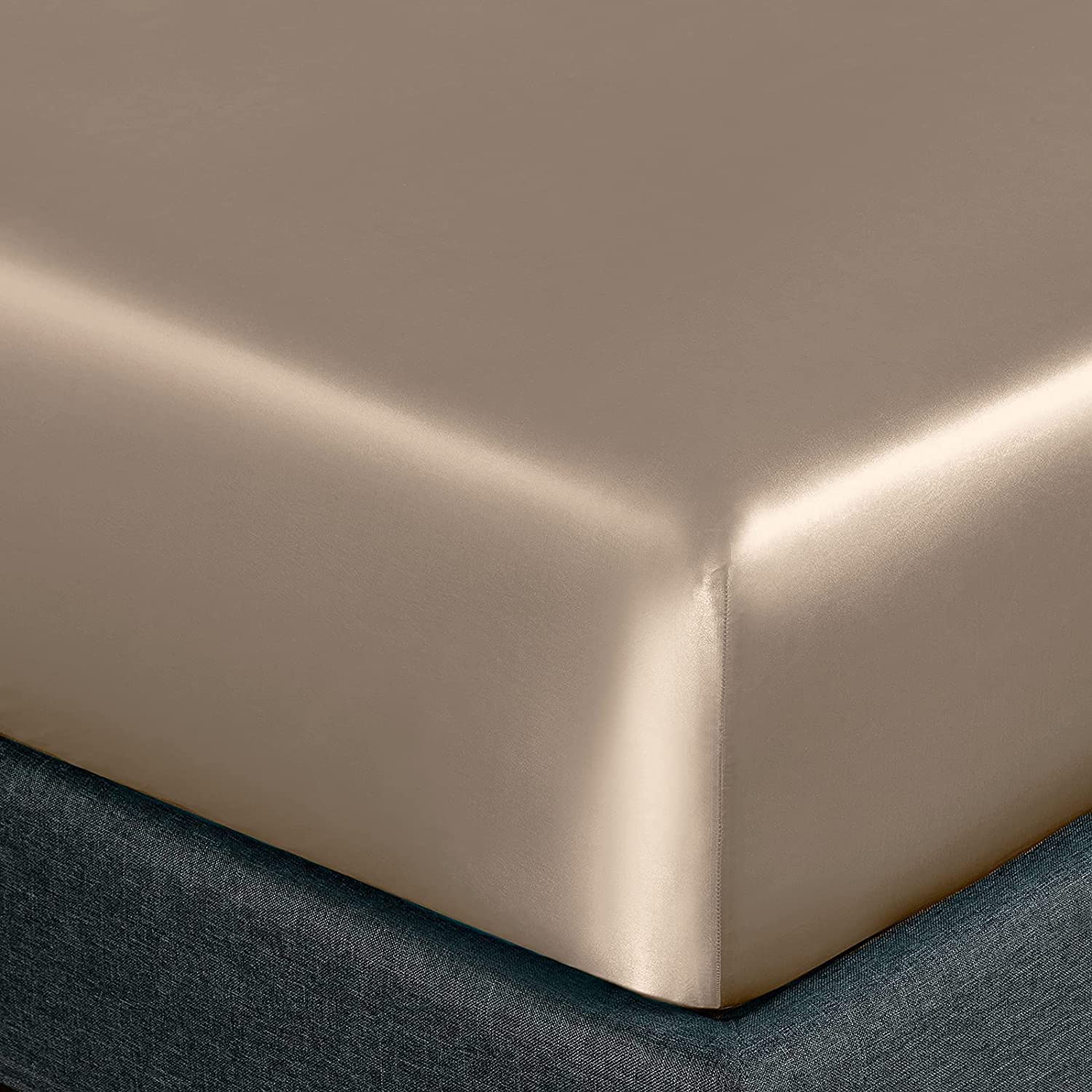 Homiest Taupe Satin Fitted Sheet Twin Xl Size Fitted Bed Sheet, Deep Pocket Fitted Sheet Only, Luxury & Ultra Soft Bedding Fitted Sheet Single Bottom Bed Sheets Sold Separately