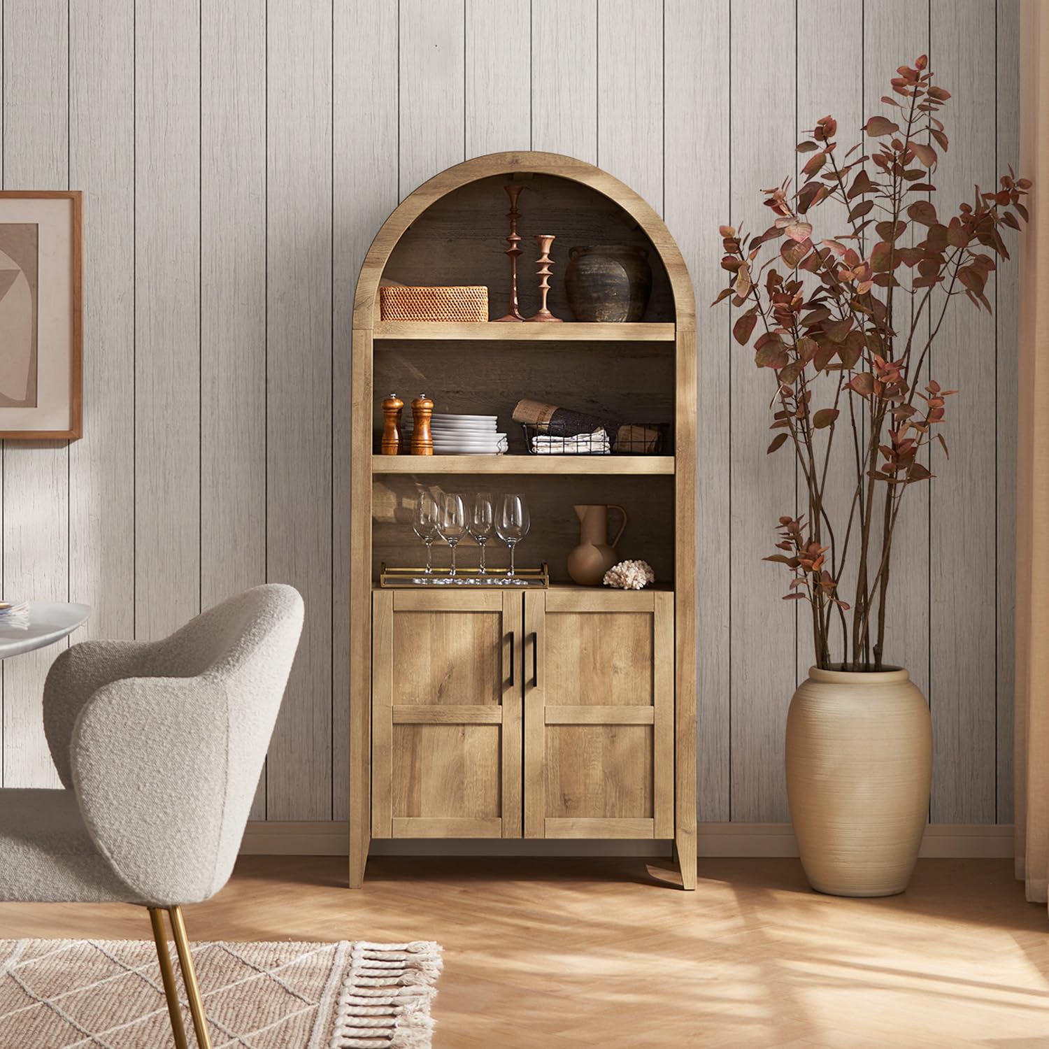 mopio Storage Cabinet with Hutch, Sideboard Buffet with Storage, Kitchen Pantry, Coffee Bar Station, Trophy Display Case, Living