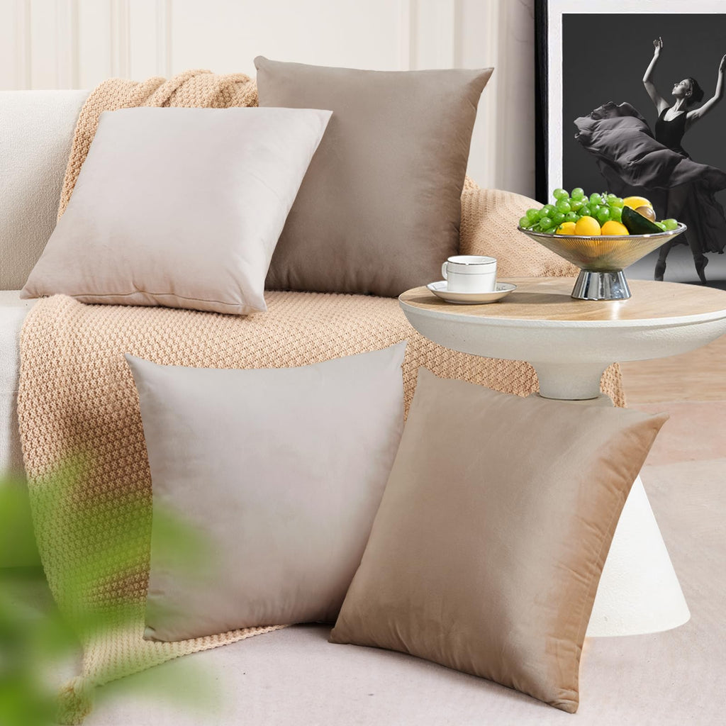 Jiiberl Throw Pillow Covers 18x18 Set of 4 - Couch Pillow Covers for Living Room Decorative Velvet Pillow Covers Neutral Cream S