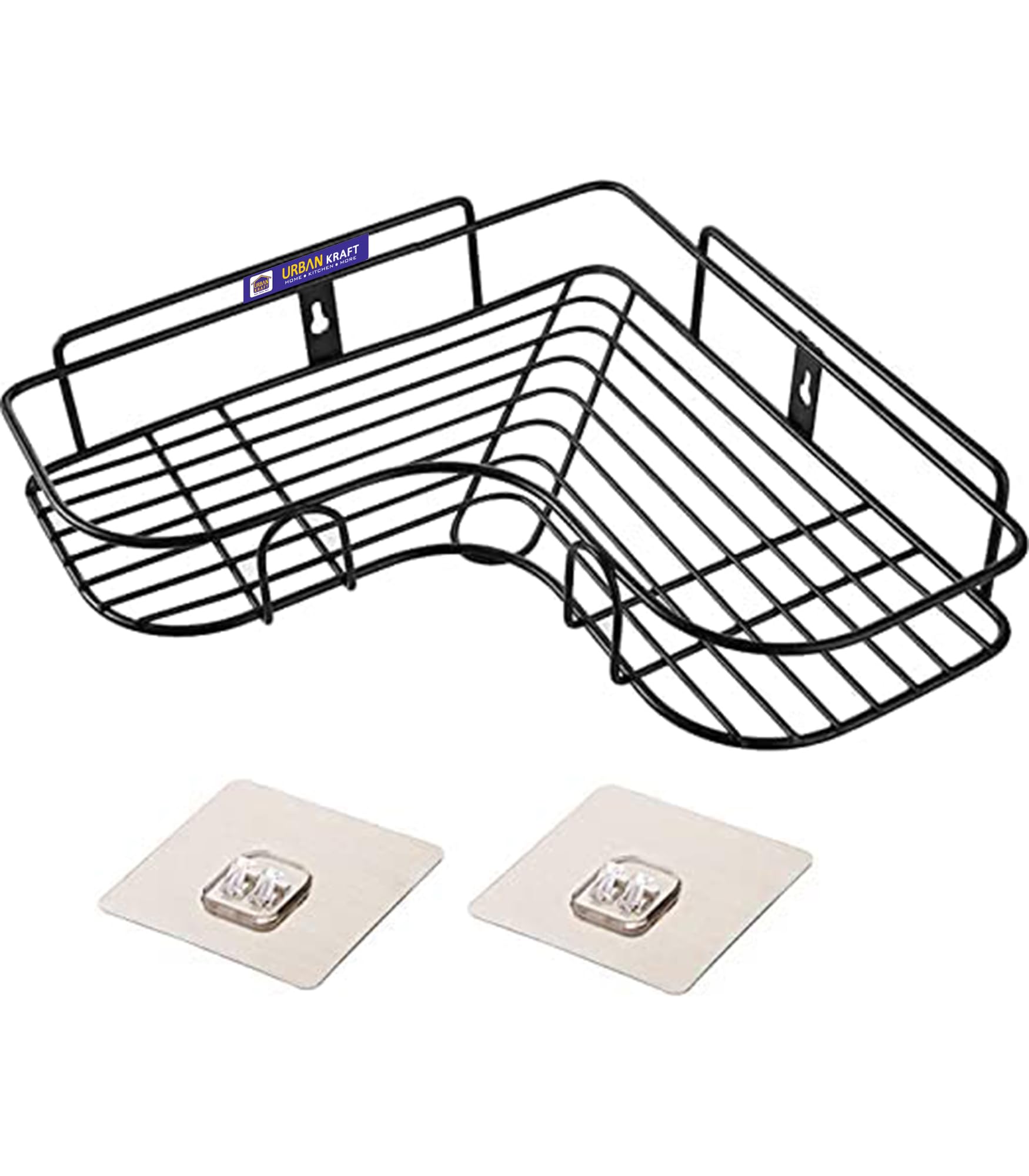 Urban Kraft Multipurpose No Drilling Shelf Adhesive Bathroom/Kitchen Corner Black Storage Rack | Wall Mounted Shelf | Shower Cad