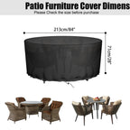 Falflor Round Patio Furniture Cover 600D Oxford Outdoor Round Table And Chair Cover Waterproof Round Table Cover Windproof Anti-