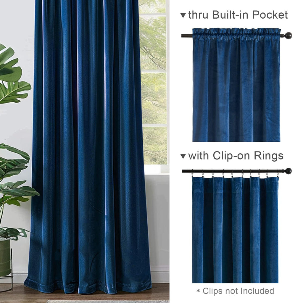 Lazzzy Navy Blue Velvet Curtains Room Darkening Thermal Insulated Curtains 84 Inch Long Window Drapes For Bedroom Living Room Super Soft Luxury Rod Pocket Window Treatment, 2 Panels