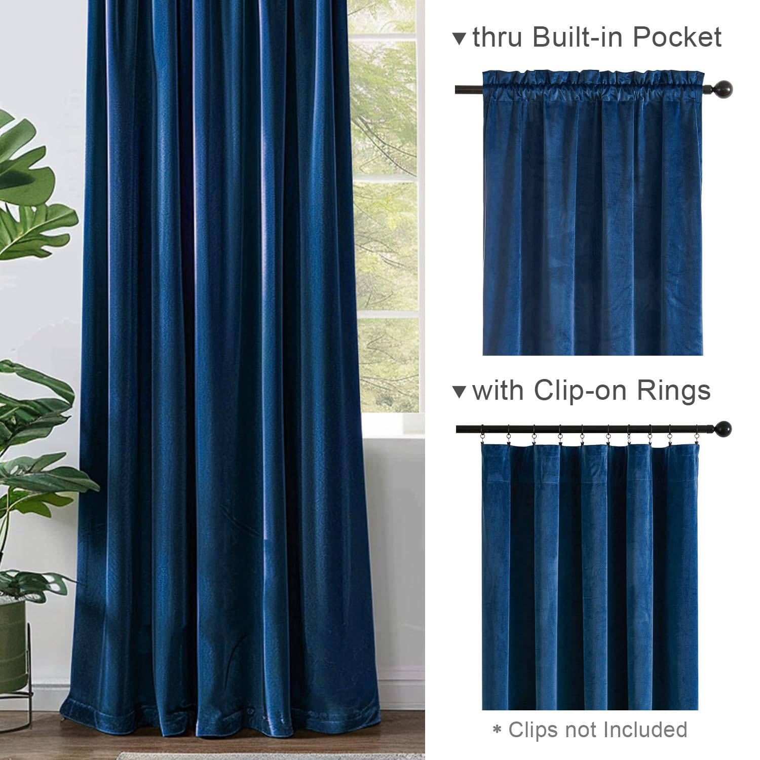 Lazzzy Navy Blue Velvet Curtains Room Darkening Thermal Insulated Curtains 84 Inch Long Window Drapes For Bedroom Living Room Super Soft Luxury Rod Pocket Window Treatment, 2 Panels