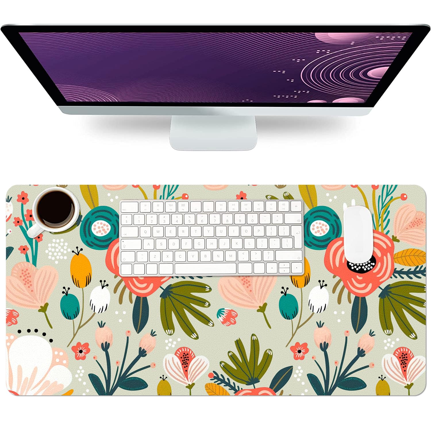 Desk Mat Large Protector Pad 23.6'   11.8', Non-Slip Pu Leather Desk Blotter, Waterproof Mouse Pad For Office Home Green Flora