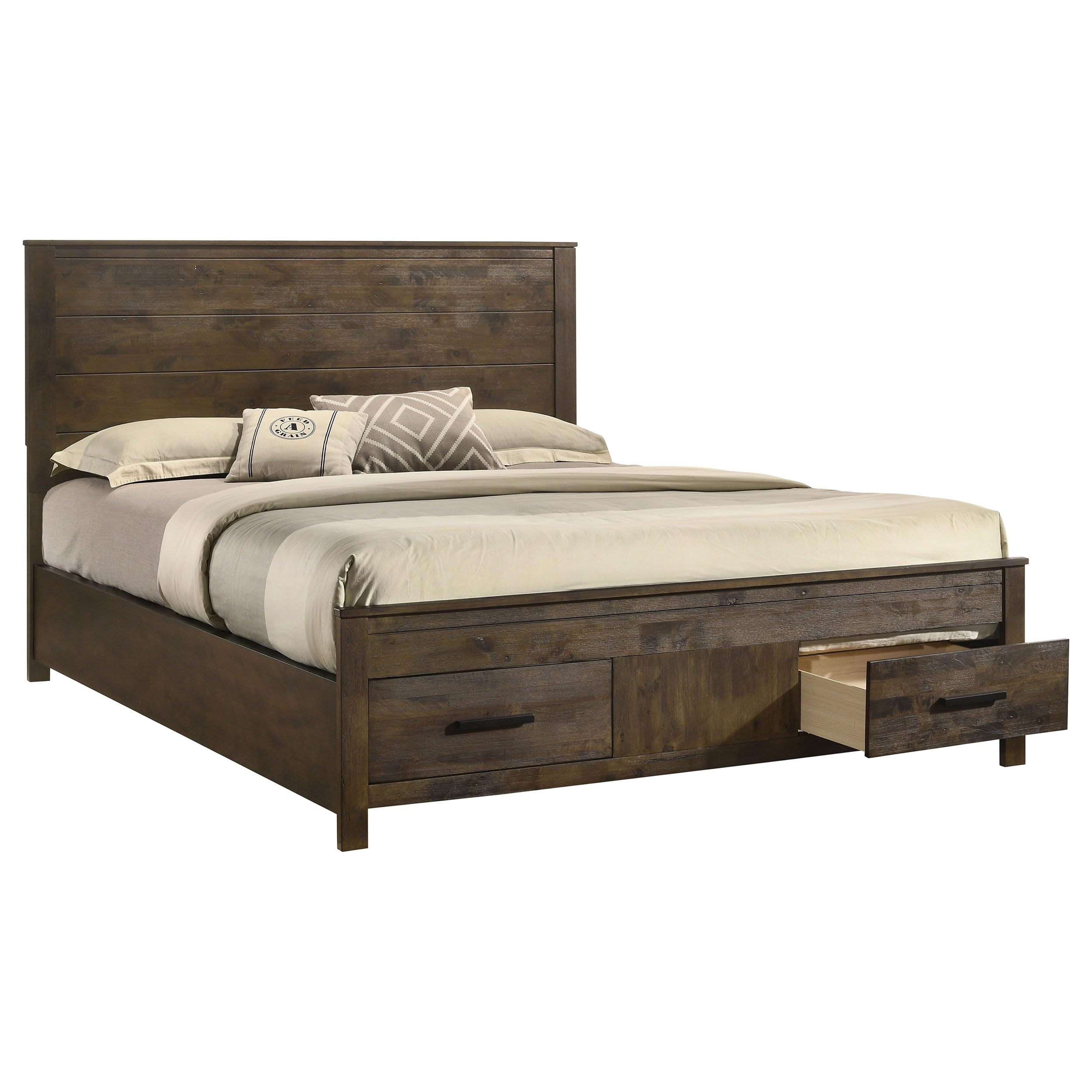 Coaster Home Furnishings Woodmont Farmhouse Wood California King Size Storage Panel Bed Frame 54-inch Headboard Rustic Golden Brown 222631KW