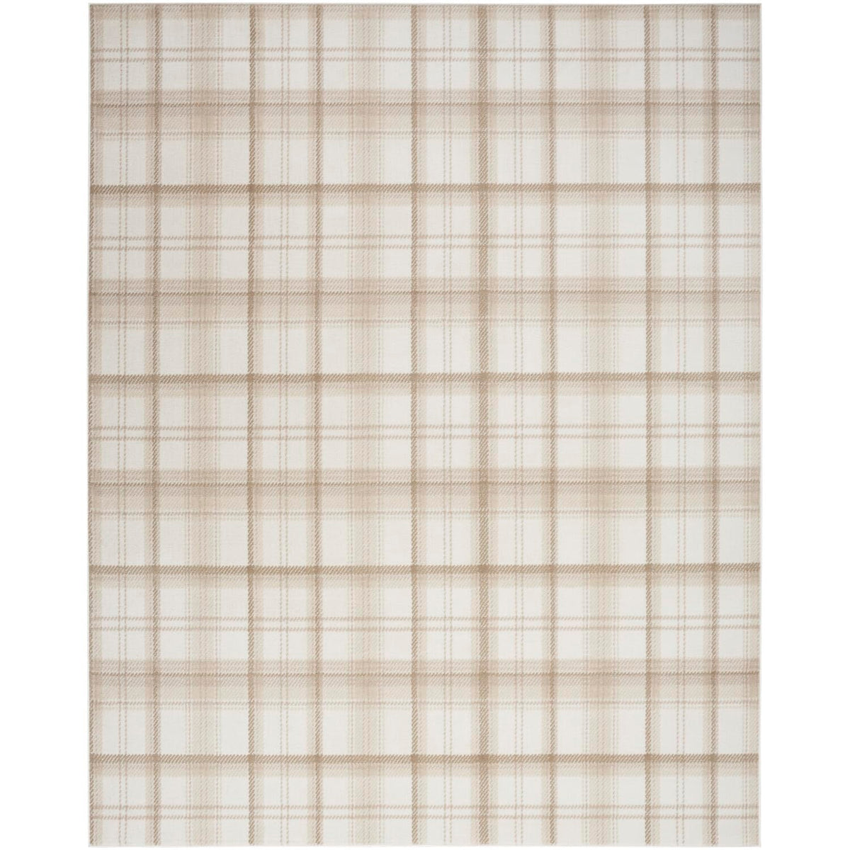 Nourison Grafix Plaid Ivory Beige 5'3' X 7'3' Area Rug, Easy Cleaning, Non Shedding, Bed Room, Living Room, Dining Room, Kitch