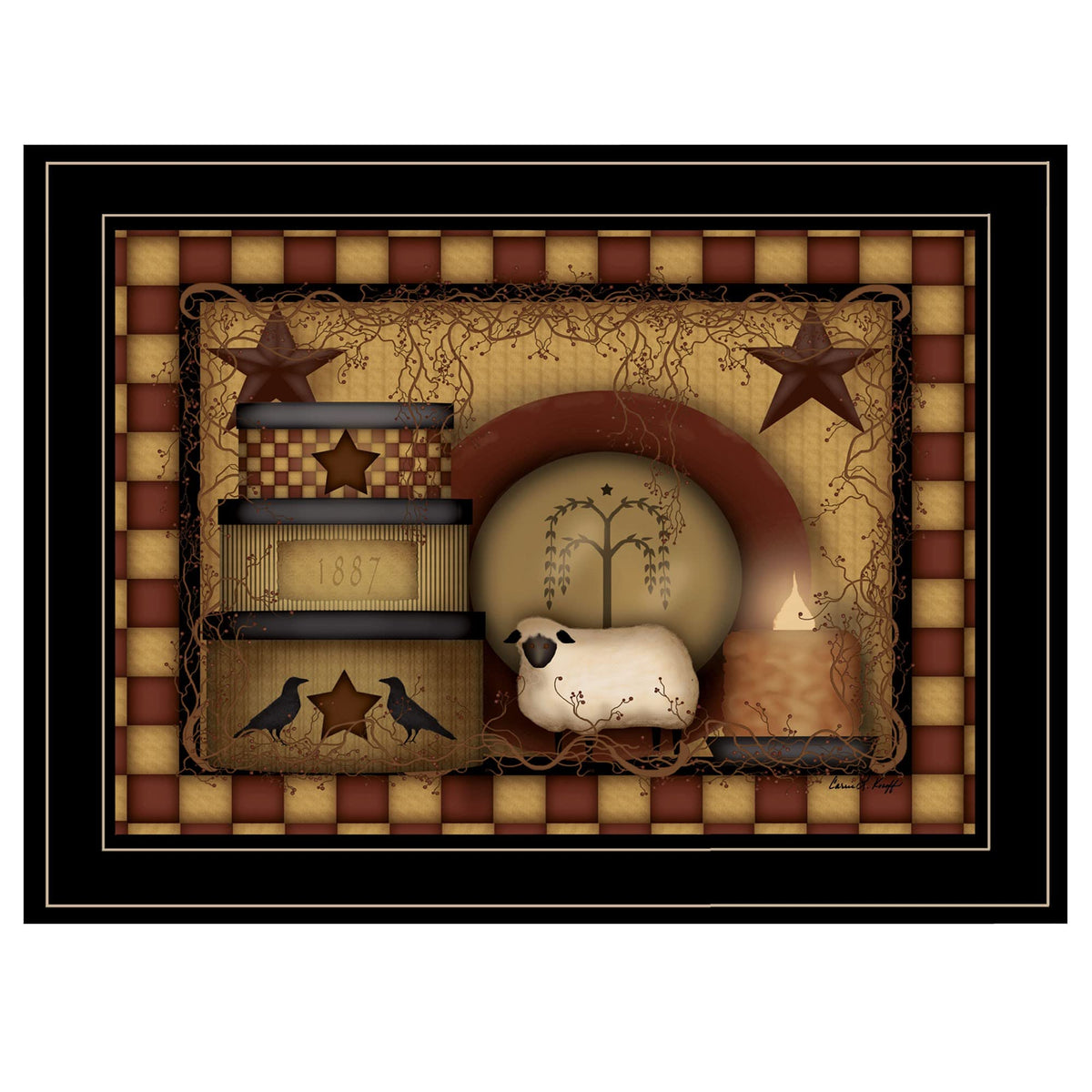 Primitive Americana Lamb Black Framed Print Wall Art