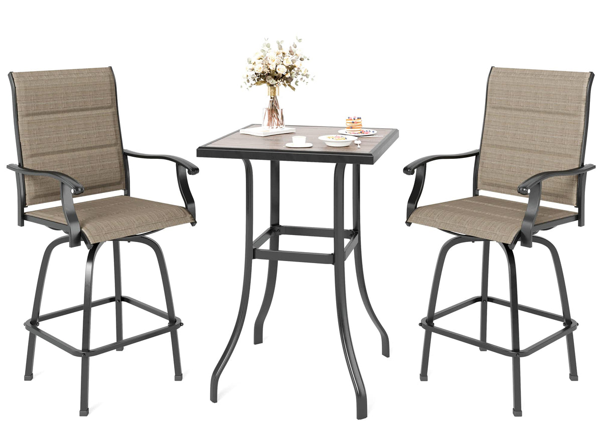 Mfstudio 3 Pcs Patio Bar Set With 2 Swivel Bar Stools (Cotton Padded) And 1 Table, Bar Height Bistro Set For 2