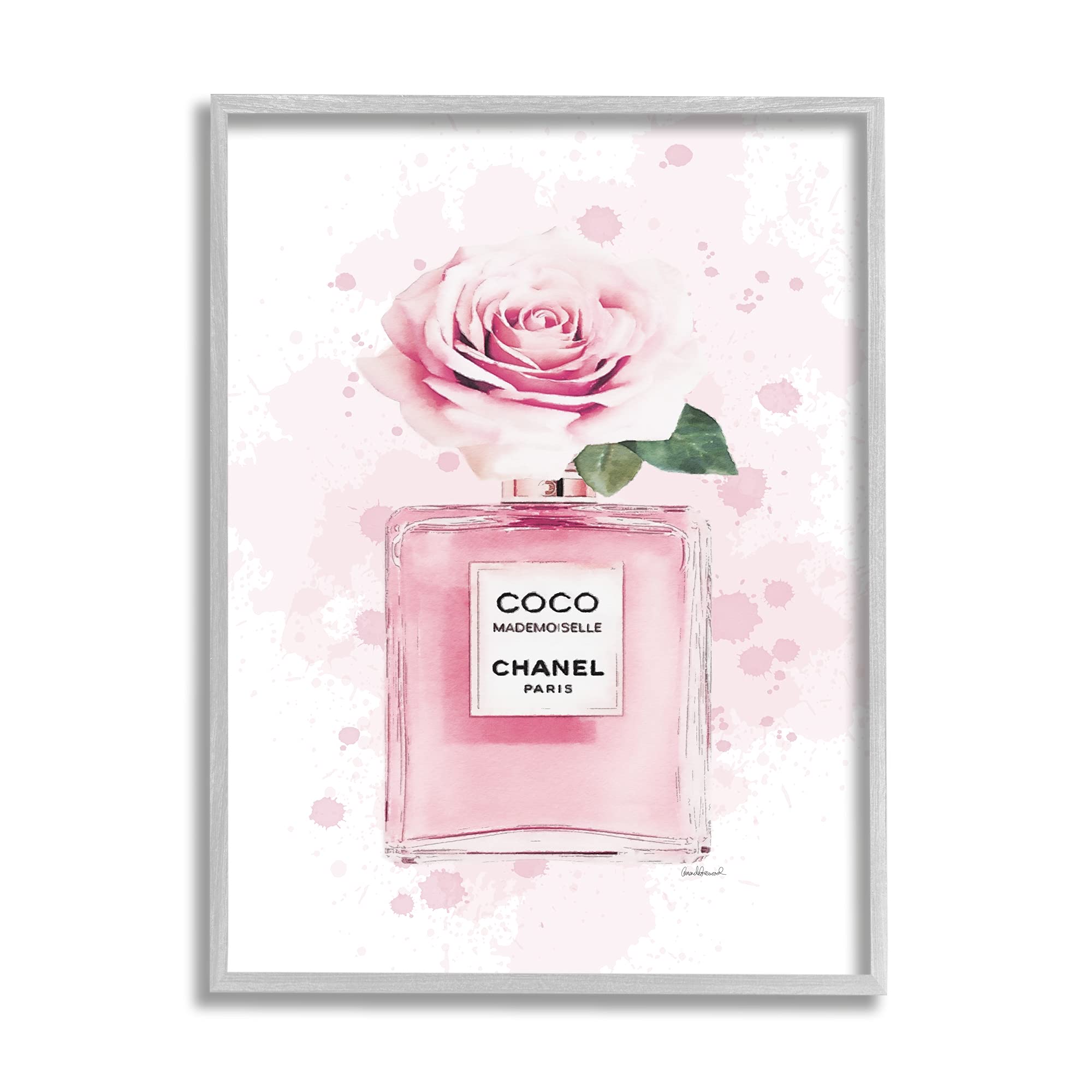 Stupell Industries Pink Flower Perfume Fashion Glam Design, Designed by Amanda Greenwood Wall Art, 11 x 1.5 x 14, Grey Framed
