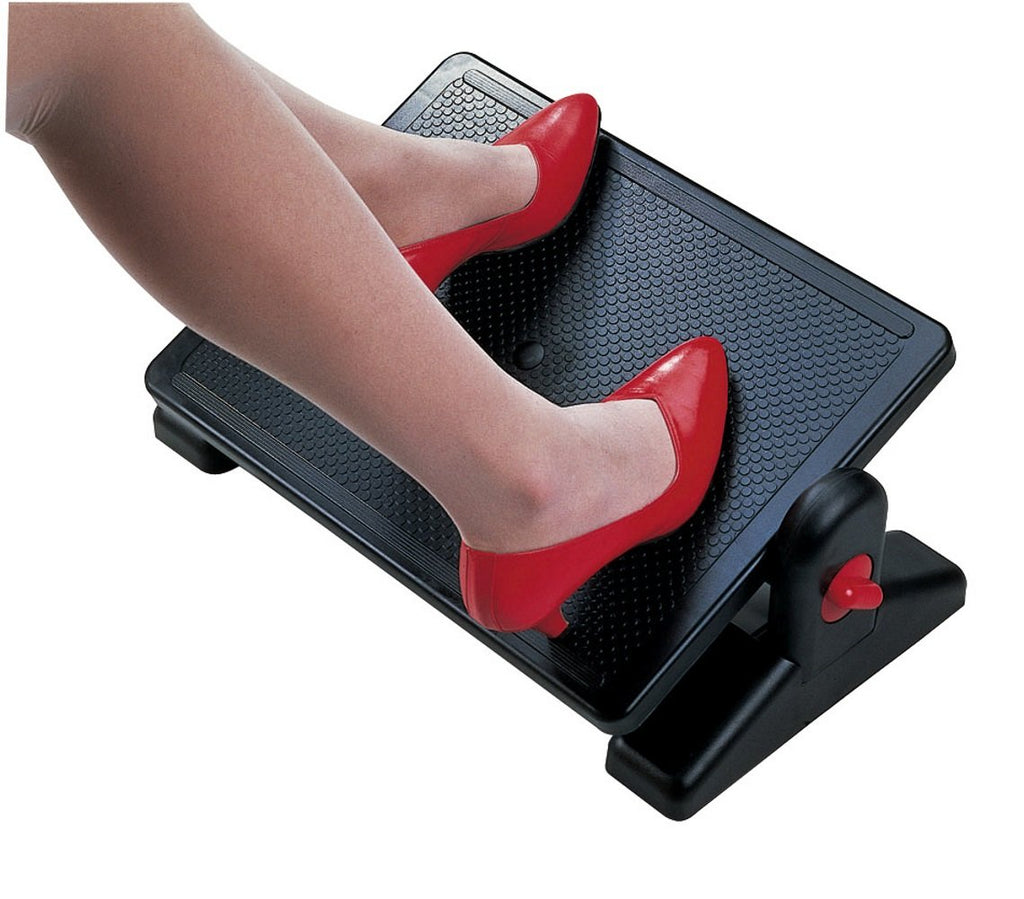 Aidata FR002 Ergo Footrest, Black, Ergonomic Design to Reduce Muscle Strain and Fatigue, Sturdy High-impact Plastic Construction, Adjustable Knobs for Different Angles from 0 - 35 Degrees