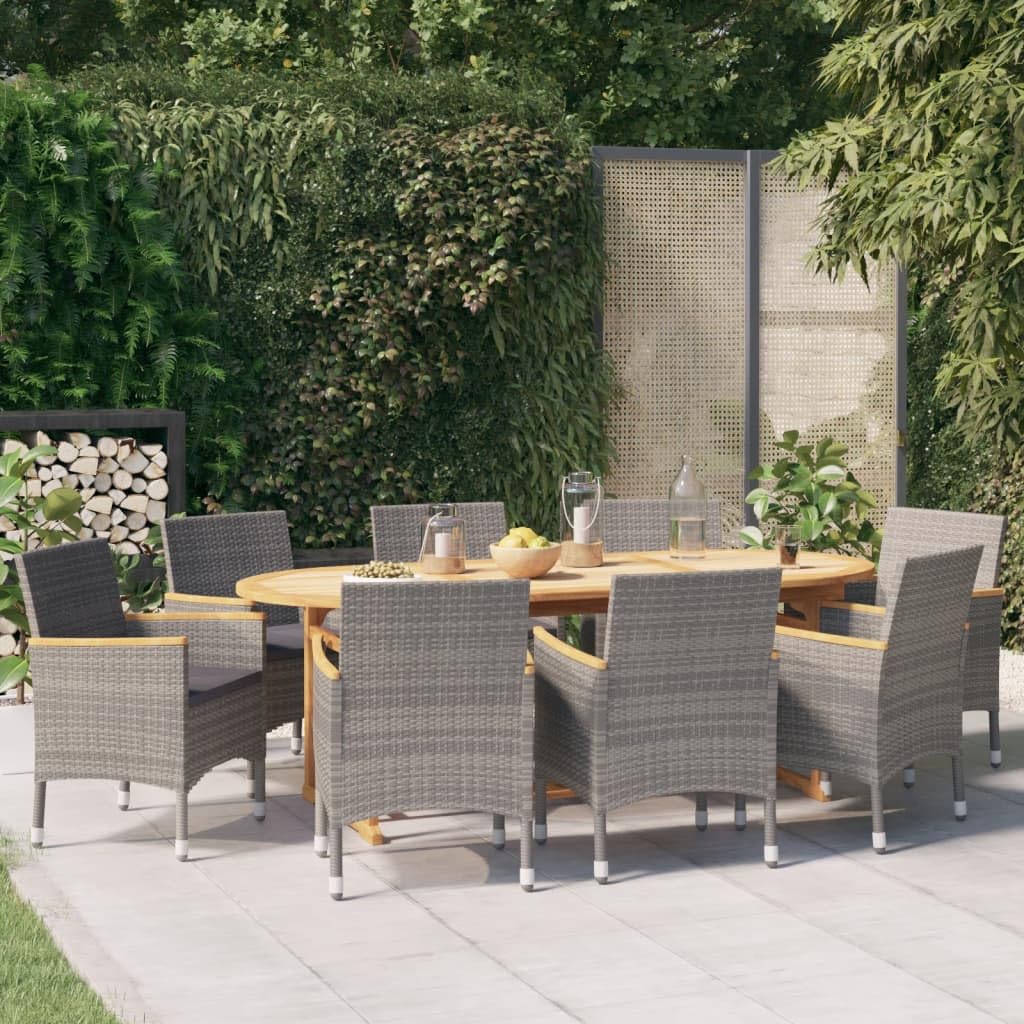 vidaXL 9-Piece Garden Dining Set with Cushions - Solid Acacia Wood Construction, Comfortable Seating Design, Perfect for Patio or Outdoor Settings