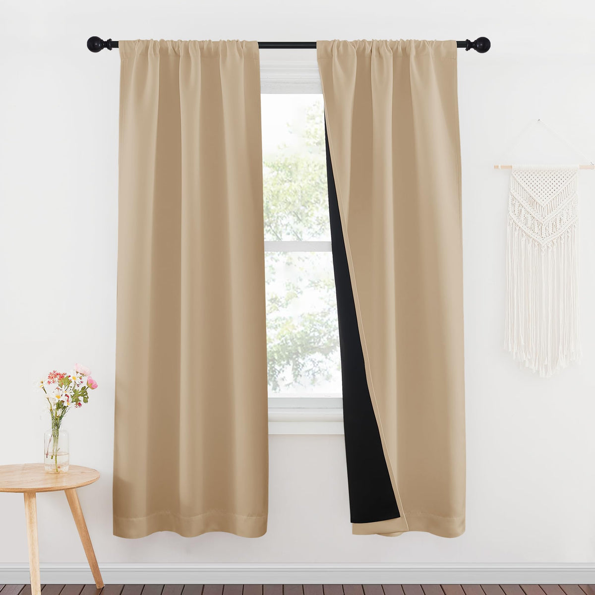 Nicetown 100% Blackout Window Curtains, Rod Pocket Full Light Blocking Drapes With Black Liner For Nursery, 72 Inches Drop Therm