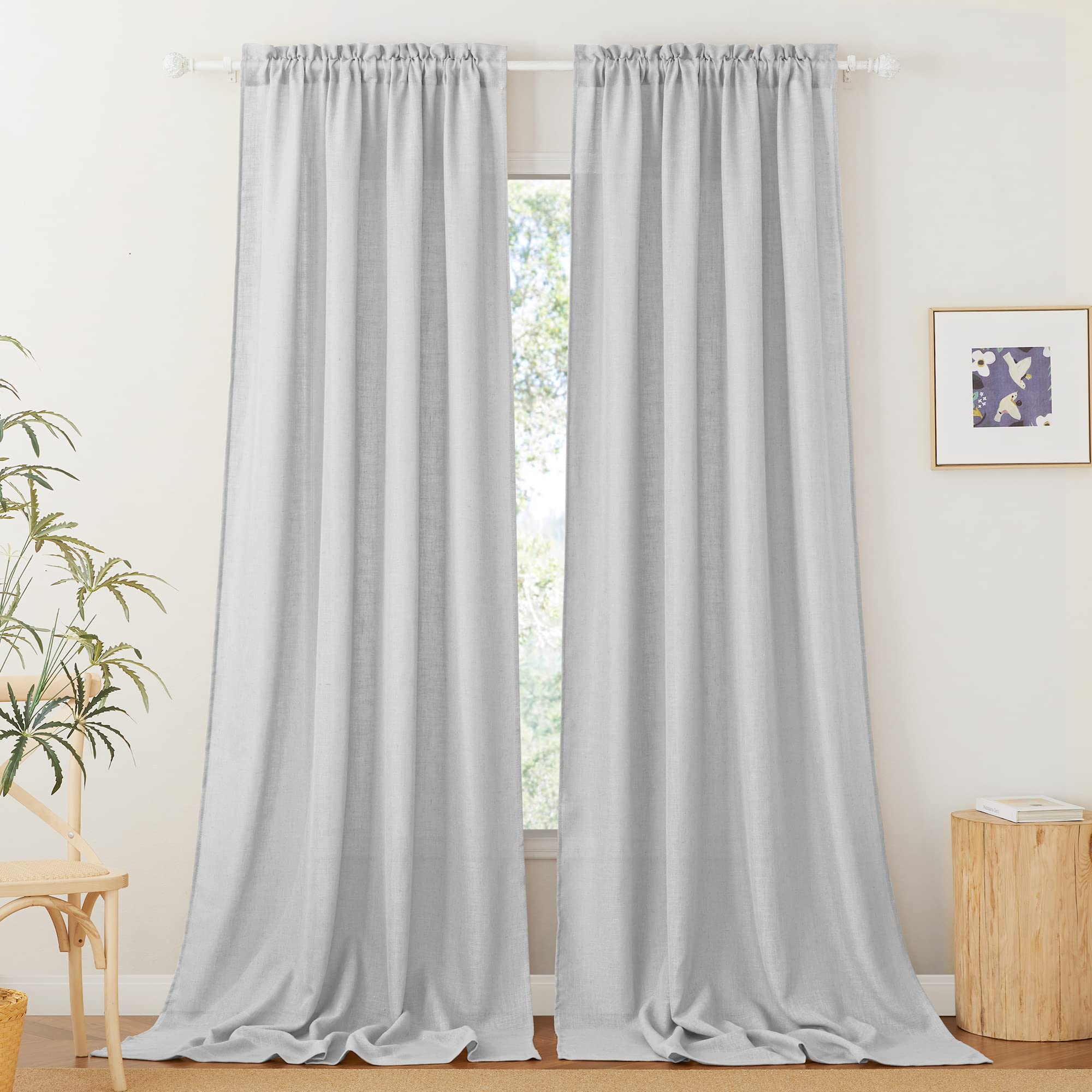Ryb Home Semi Sheer Curtains - Linen Curtains Privacy Light Airy Sheer Window Treatment Drapes For Large Windows Bedroom Living
