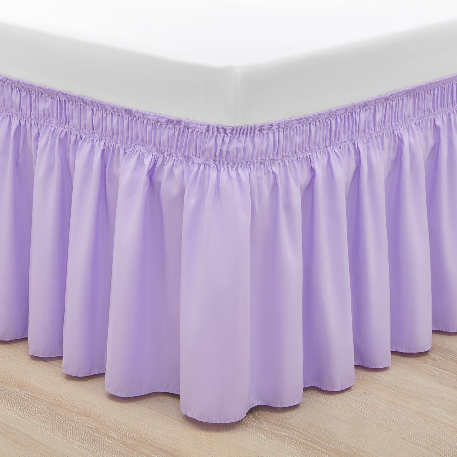 Rimela Lilac Purple Bed Skirt Queen Size 15 Inch Drop Elastic Wrap Around Dust Ruffle Solid Bedding Bedskirt Soft Microfiber Fab