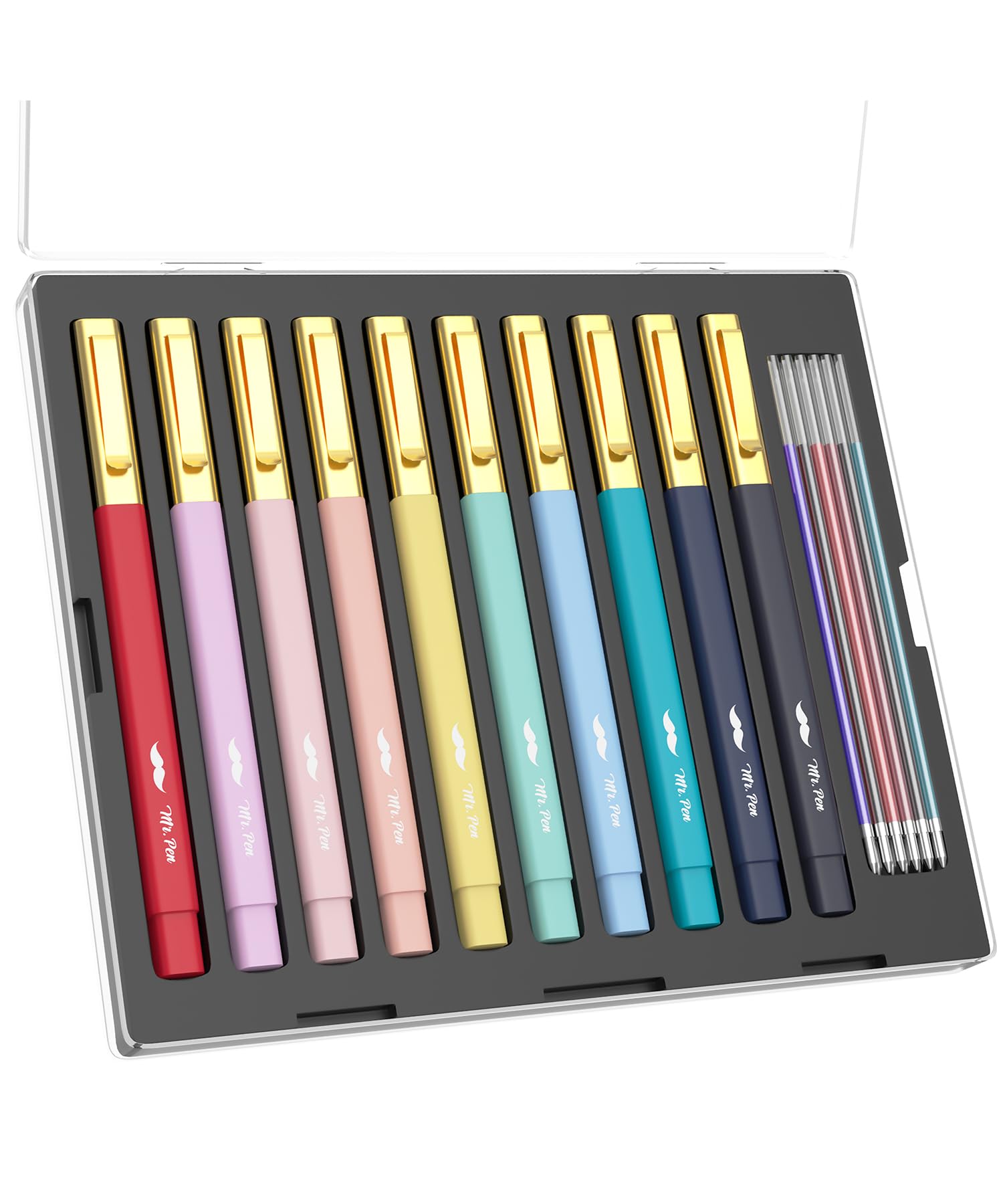 Mr. Pen- Aesthetic Pens, 10 Pack, Colorful Ink With Case And 12 Refills, Fast Dry, No Smear Bible Pens No Bleed Through, 0.7Mm F