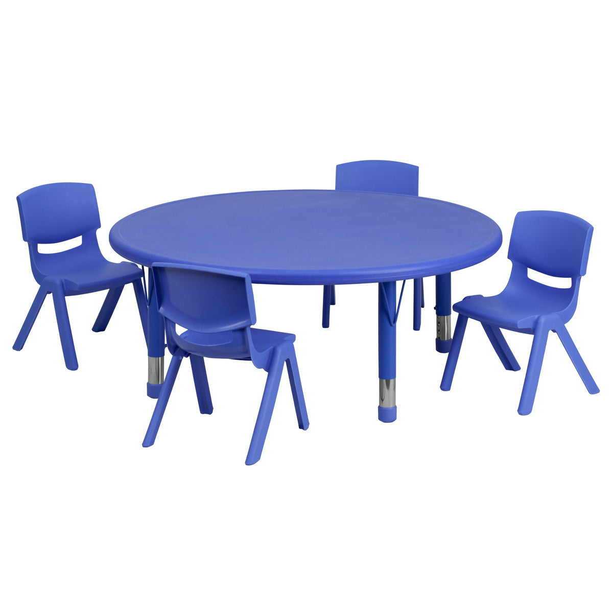 Flash Furniture Emmy 45'' Round Blue Plastic Height Adjustable Activity Table Set with 4 Chairs