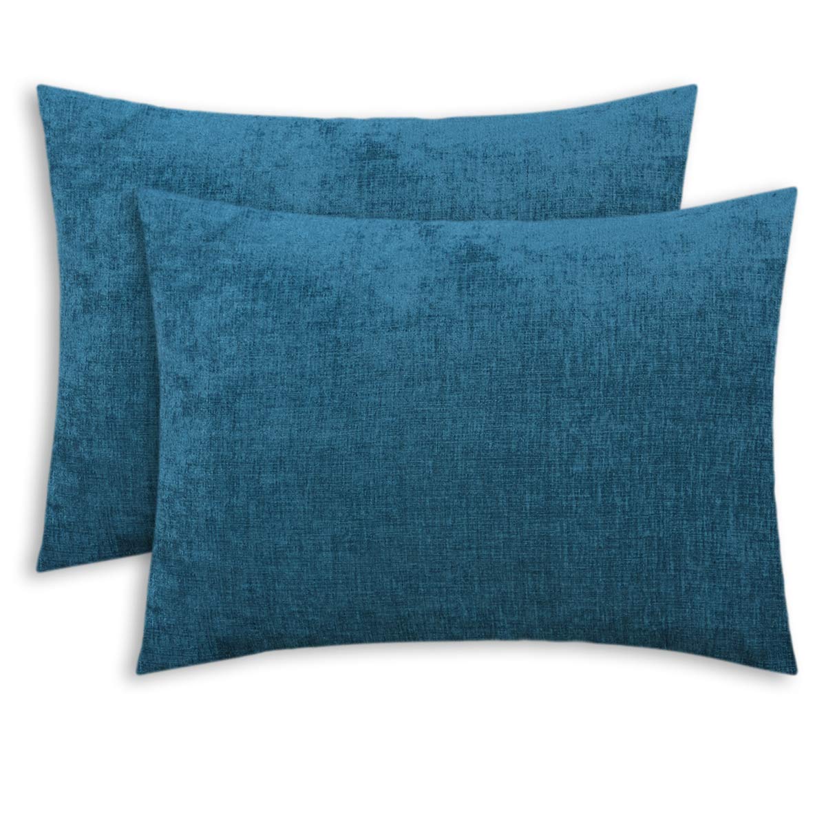 Calitime Pack Of 2 Cozy Standard Pillow Shams Cases For Bed Bedding Decoration Solid Dyed Soft Chenille 20 X 26 Inches Ocean Blu