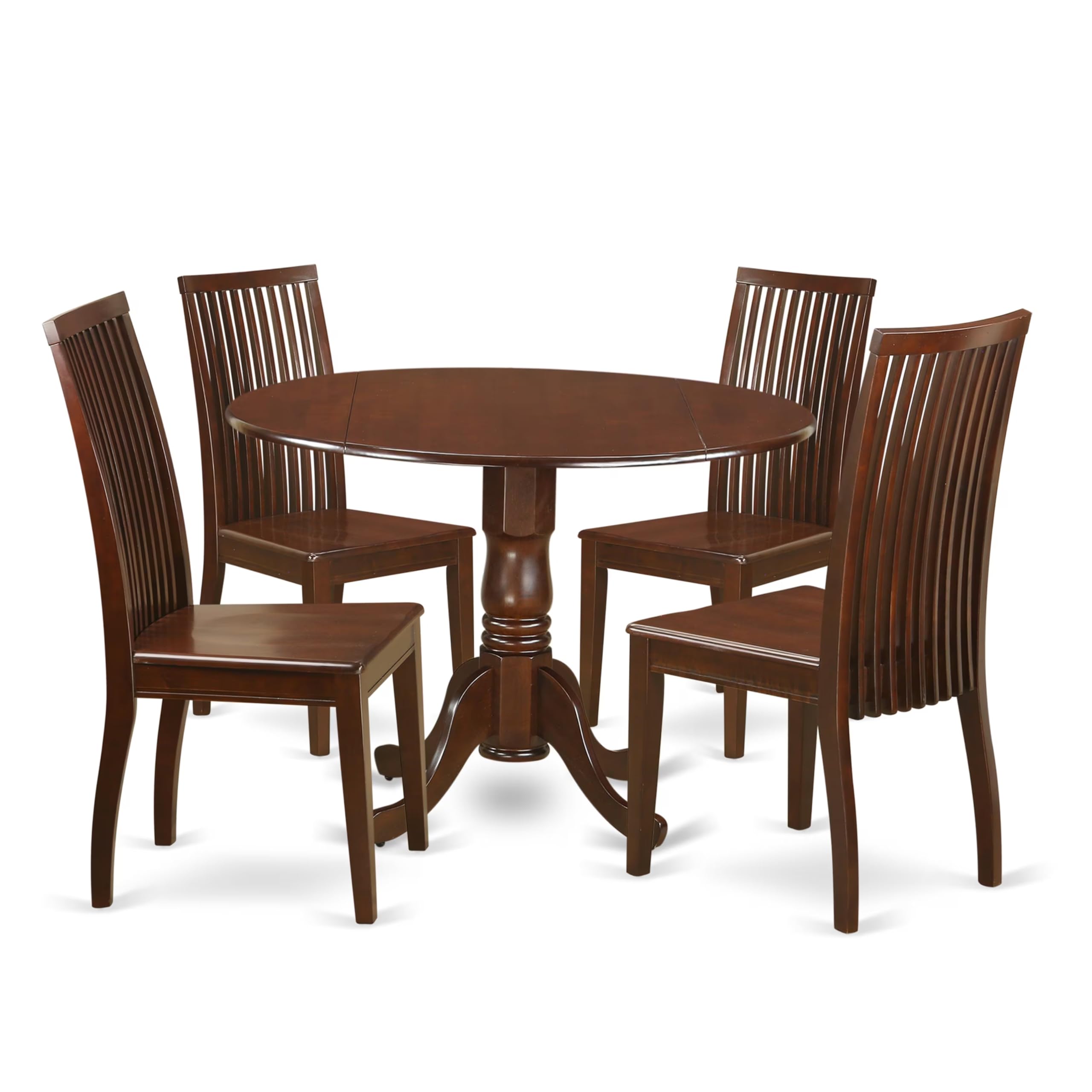 East West Furniture Dlip5-Mah-W 5 Piece Dining Room Furniture Set Includes A Round Kitchen Table With Dropleaf And 4 Dining Chairs, 42X42 Inch, Mahogany