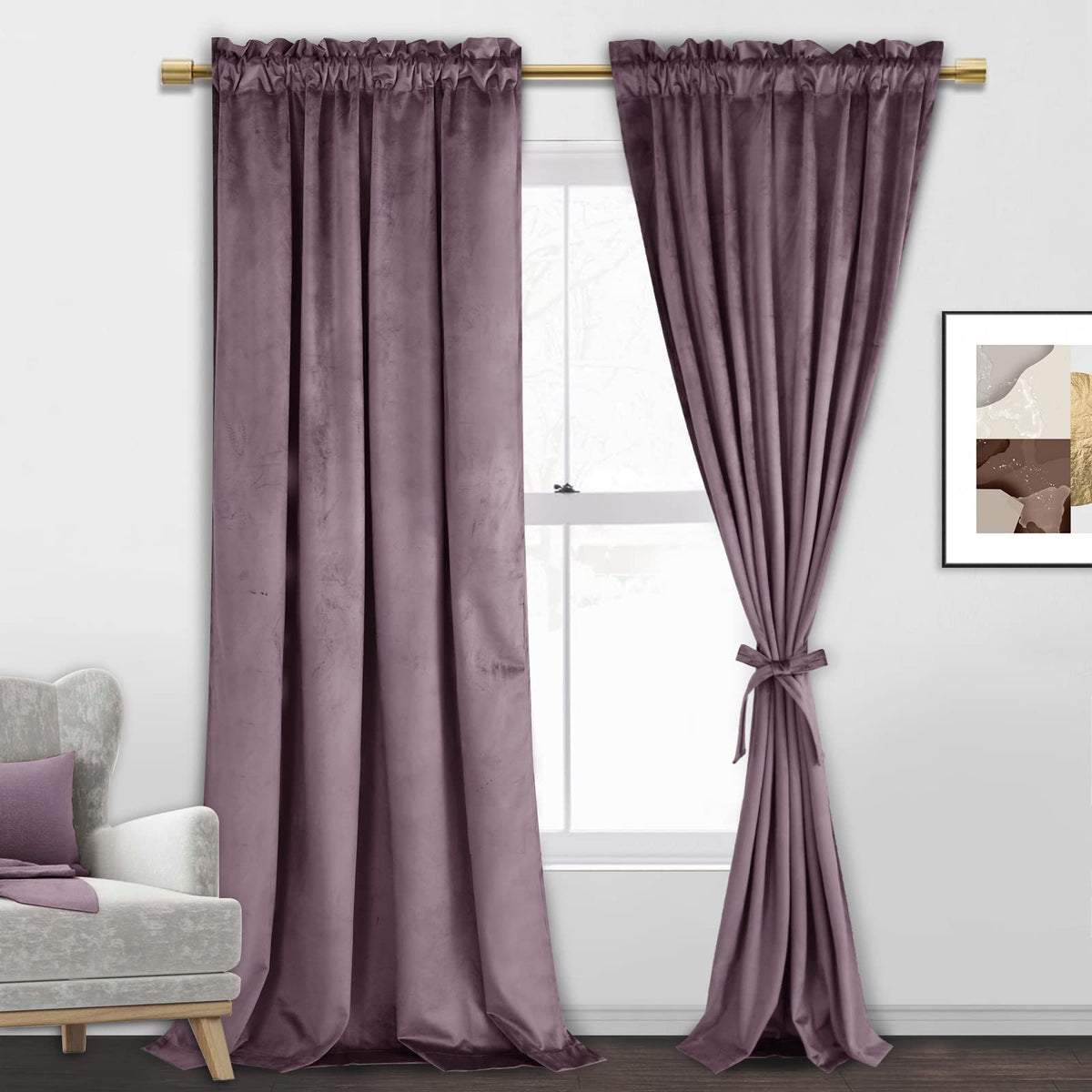Jiuzhen Lavender Velvet Curtains Room Darkening Curtains 120' Long Thermal Insulated Rod Pocket Blackout Curtains/Drapes, 2 Pan