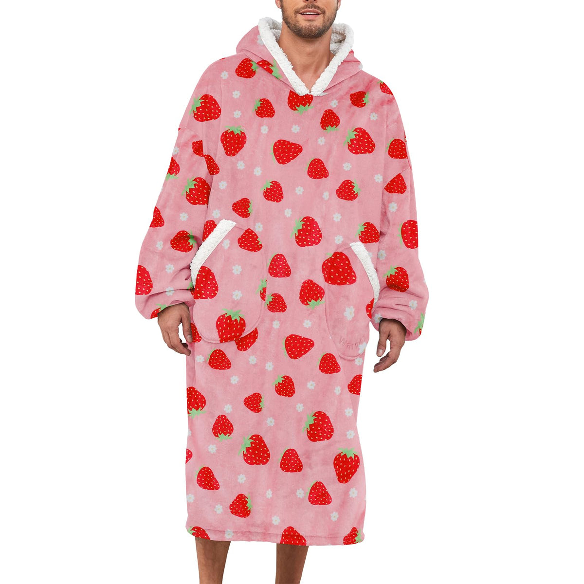 American Trends Strawberry Blanket Hoodie Sherpa Wearable Blanket Strawberry Gifts For Women And Men Giant Hoodie Cozy Sweatshir