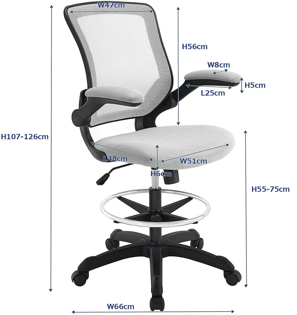 Modway MO-EEI-1423-GRY Veer-Reception Desk Flip-Up Arm Drafting Chair, 22.5"L x 25.5"W x 41.5-50"H, Gray