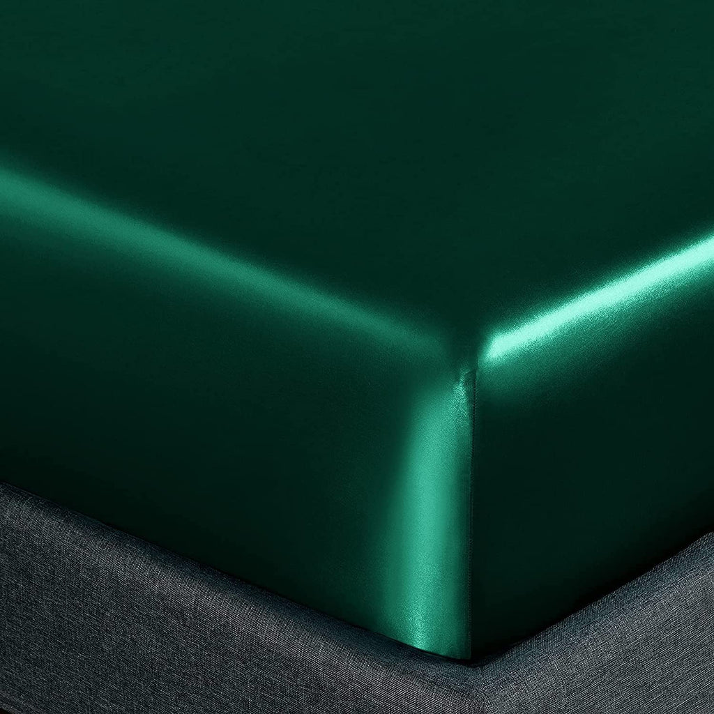 Homiest Blackish Green Satin Fitted Sheet Twin Size Fitted Bed Sheet, Deep Pocket Fitted Sheet Only, Luxury & Ultra Soft Bedding Fitted Sheet Single Bottom Bed Sheets Sold Separately