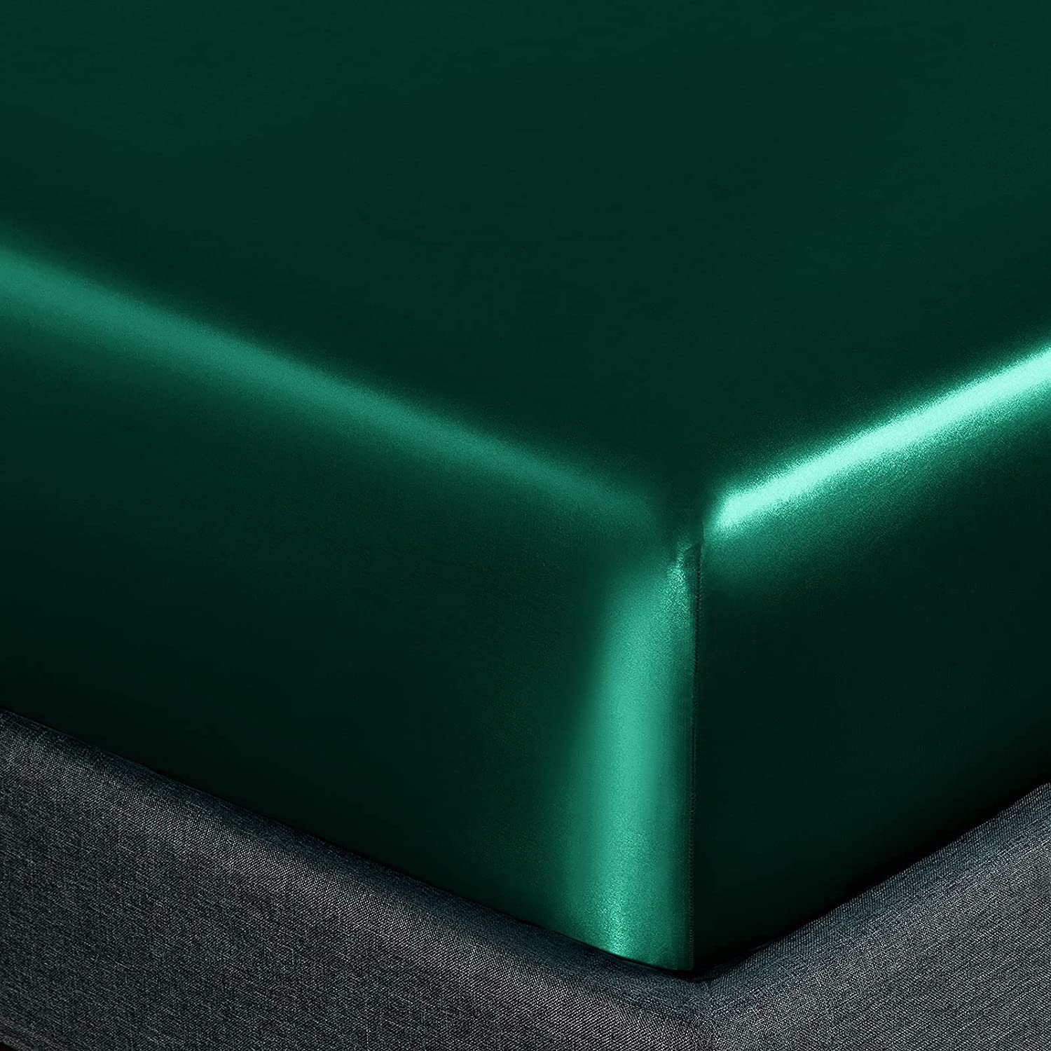 Homiest Blackish Green Satin Fitted Sheet Full Size Fitted Bed Sheet, Deep Pocket Fitted Sheet Only, Luxury & Ultra Soft Bedding Fitted Sheet Single Bottom Bed Sheets Sold Separately