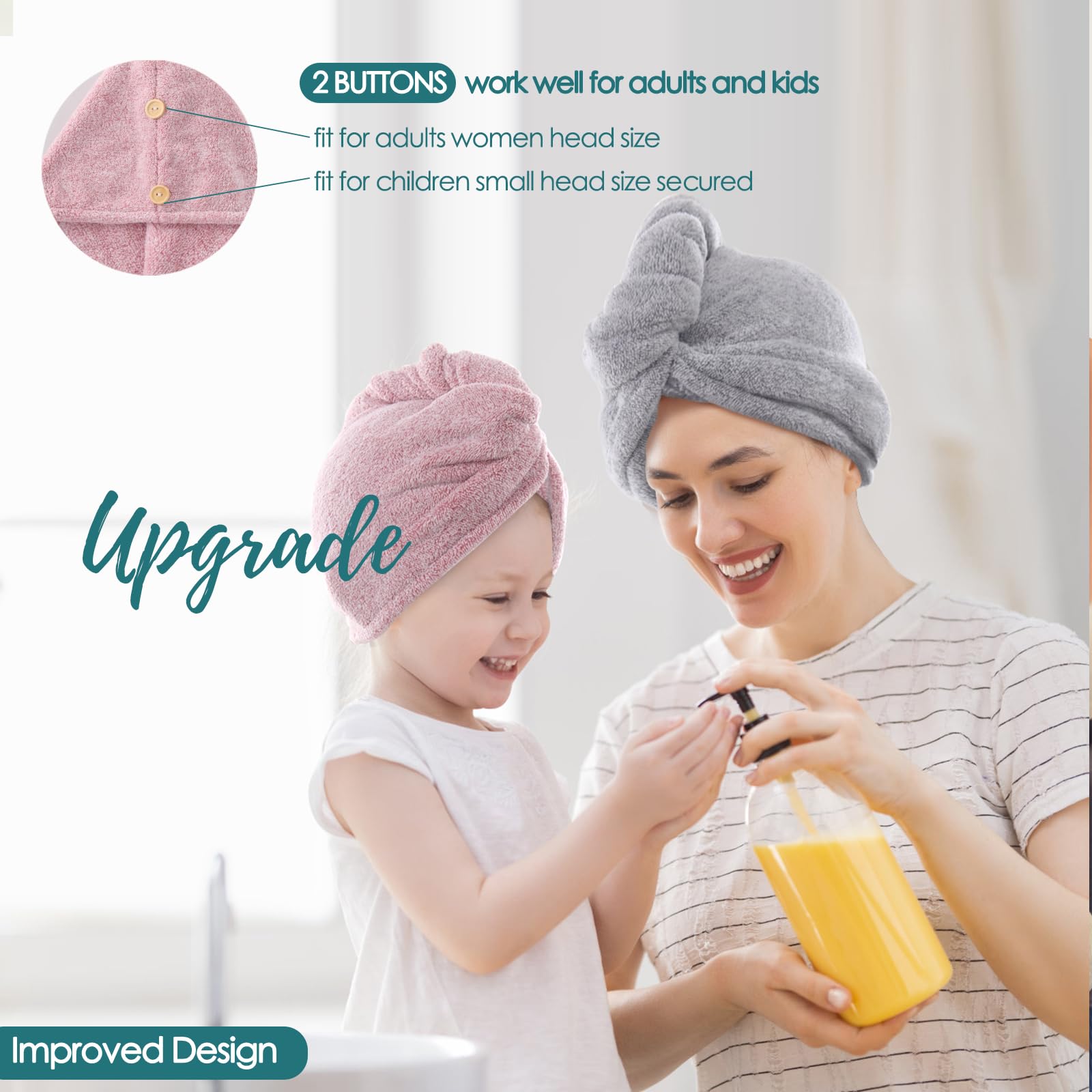 Jeffsun Microfiber Hair Towel Wrap For Women Girls, 2 Pack Super Absorbent Quick Drying Head Wraps Turban For Curly Long Thick F