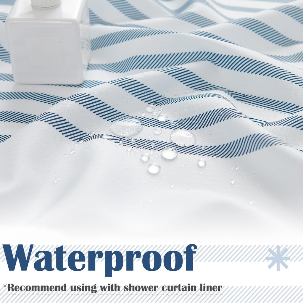 Jinchan White Shower Curtain With Blue Stripes Fabric Shower Curtain For Bathroom Modern Shower Curtain Waterproof In Bath 70X72