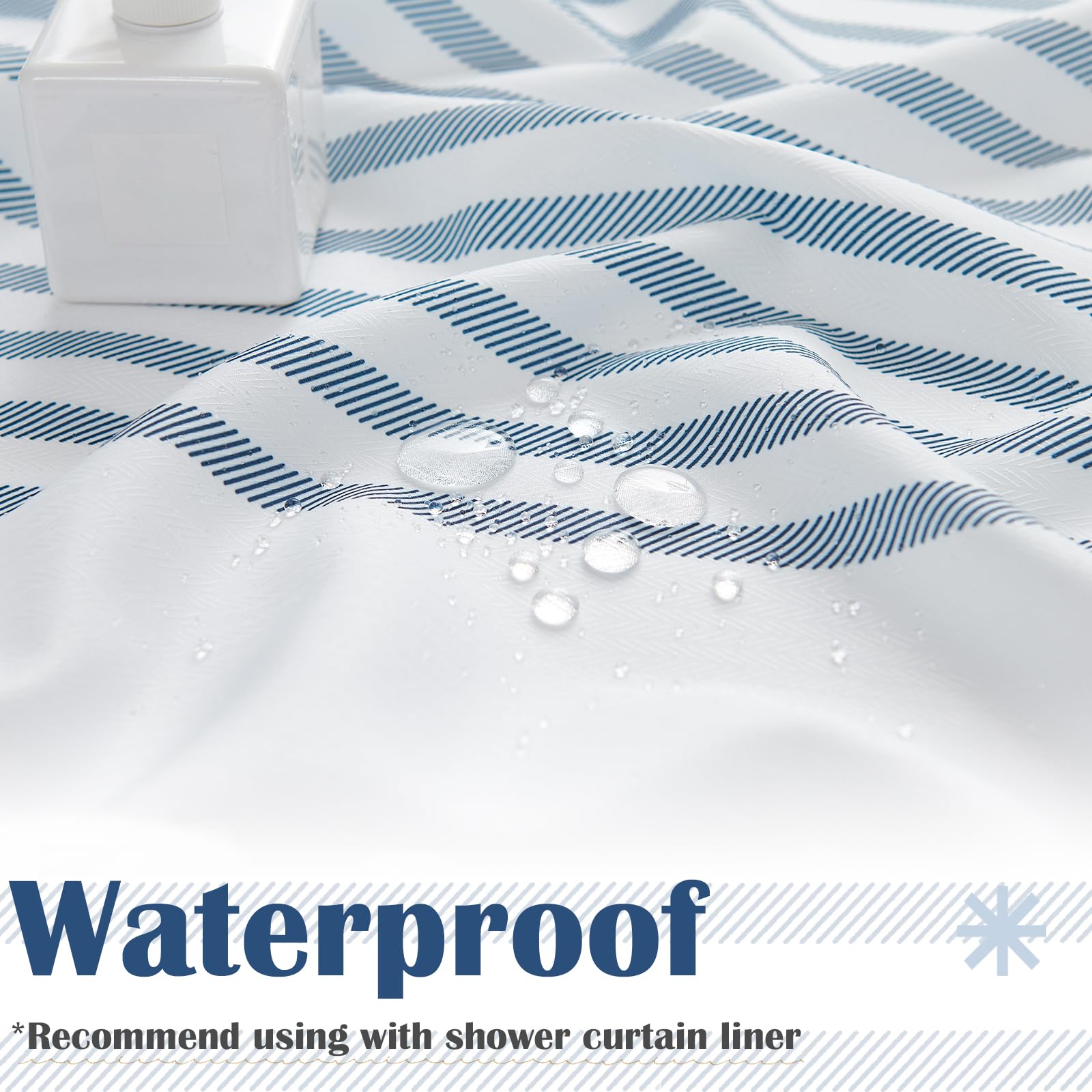 Jinchan White Shower Curtain With Blue Stripes Fabric Shower Curtain For Bathroom Modern Shower Curtain Waterproof In Bath 70X72