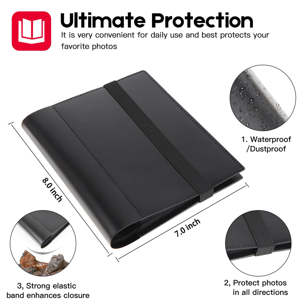 Aevdor 5x7 Photo Album - Holds 64 Photos, Black Inner Pages, Strong Elastic Band, Small Size, Plastic Material