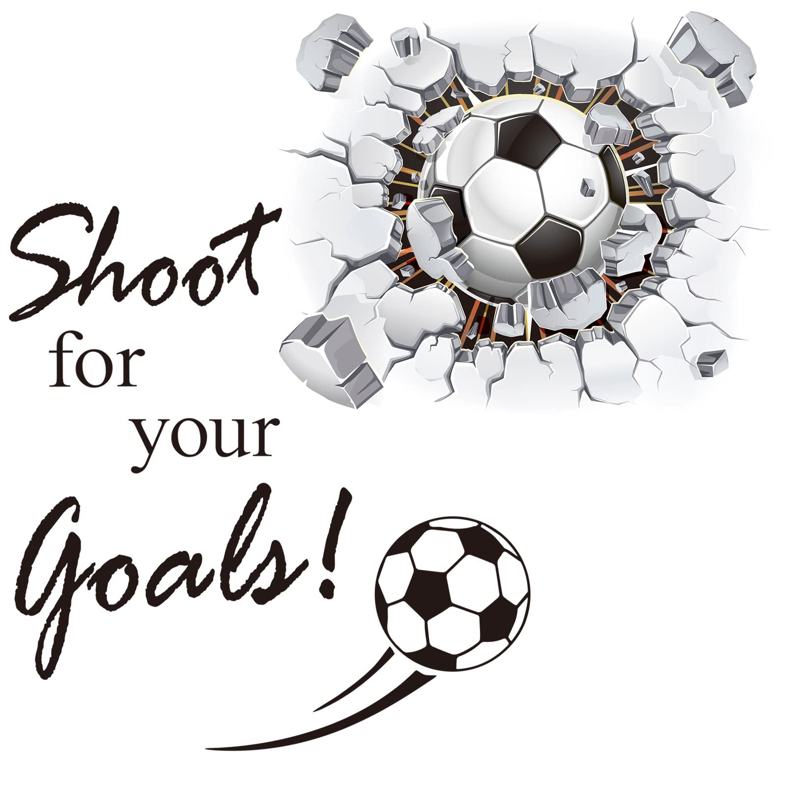 Gersoniel Soccer Wall Decal 3D Soccer Wall Decor Stickers for Room Decor Football Stuff Shoot for Your Goals Football Sticker fo