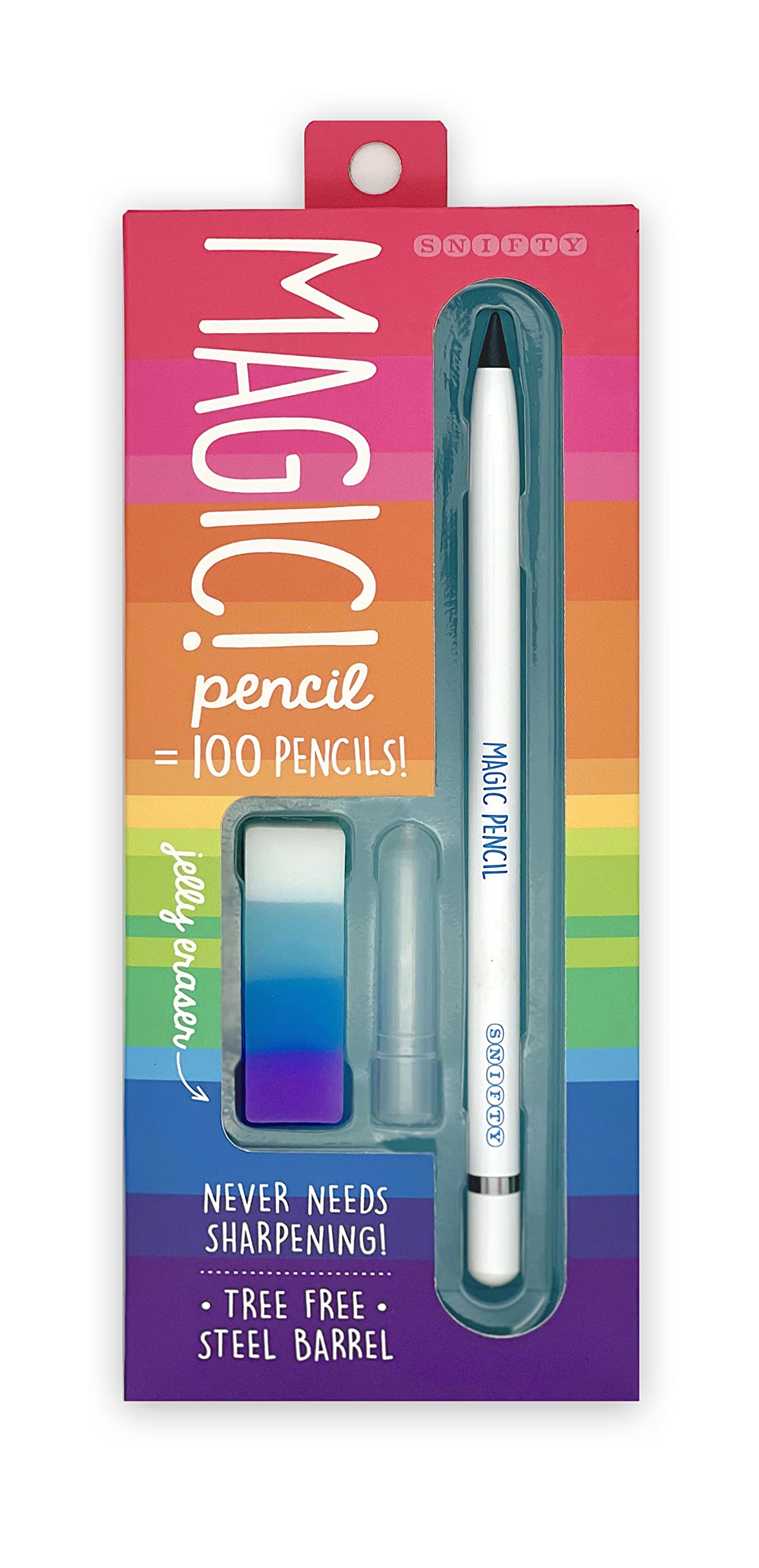 Snifty Magic Pencil - Compressed Graphite Tip Equals 100 Pencils - White Barrel + Matching Chunky Eraser