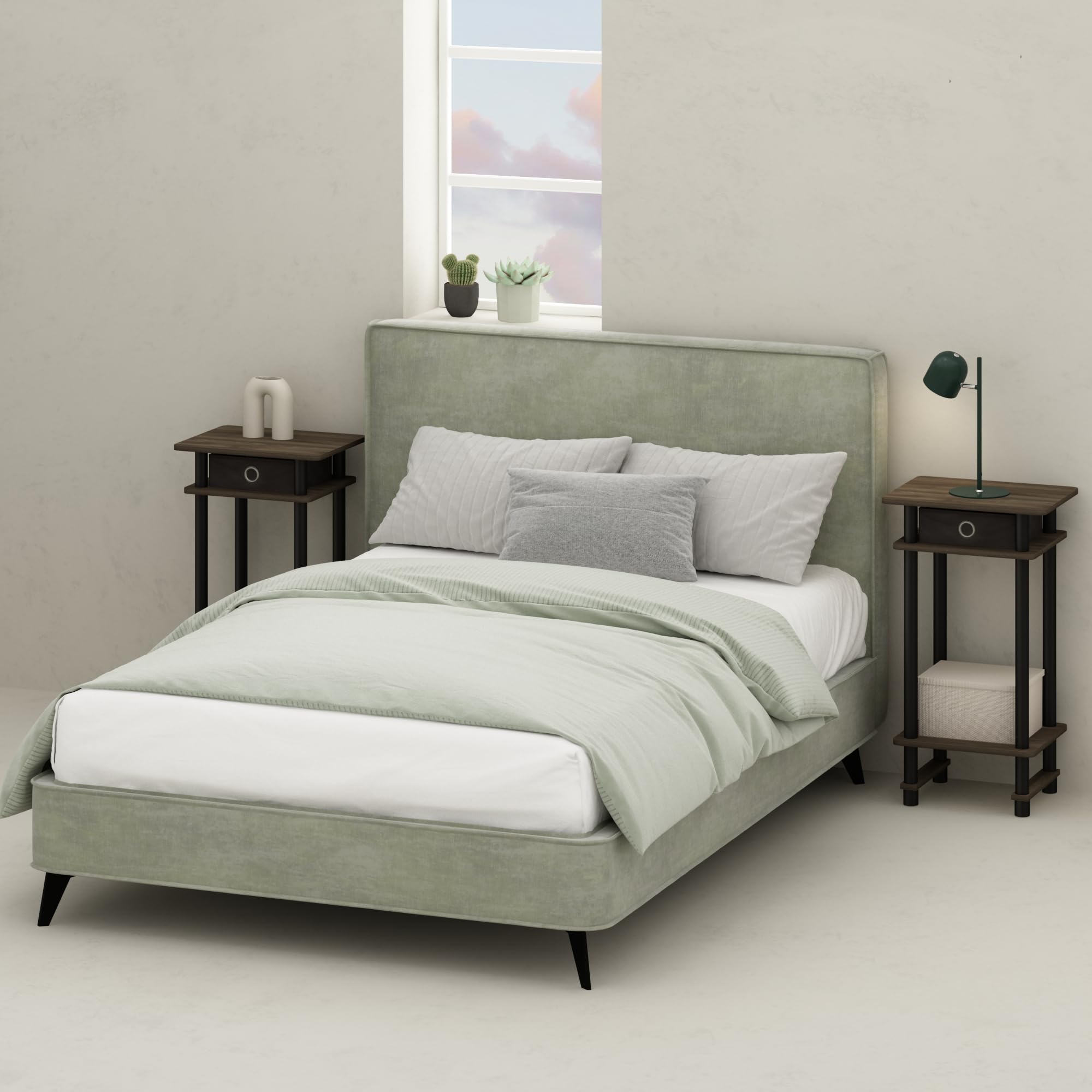 Furinno Turn-N-Tube Tall Nightstand With Bin, 1-Pack, Plastic Poles, Columbia Walnut/Black/Dark Brown