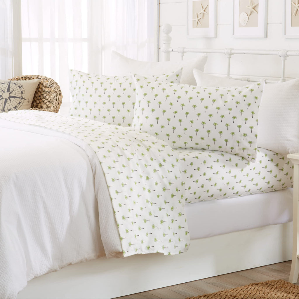 Great Bay Home Printed Coastal Microfiber Bed Sheets. Wrinkle Free, Deep Pockets, Beach Theme Sheet Set. Newport Collection (Twin, Palm Tree)