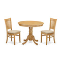 East West Furniture ANVA3-OAK-C 3 Piece Kitchen Table Set for Small Spaces Contains a Round Dining Room Table with Pedestal and 2 Linen Fabric Upholstered Chairs, 36x36 Inch, Oak