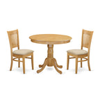 East West Furniture ANVA3-OAK-C 3 Piece Kitchen Table Set for Small Spaces Contains a Round Dining Room Table with Pedestal and 2 Linen Fabric Upholstered Chairs, 36x36 Inch, Oak