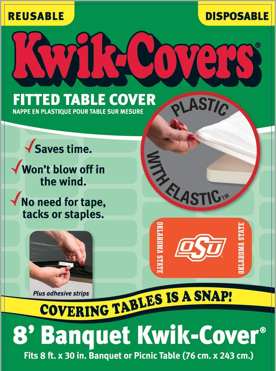 Collegiate Kwik-Covers Rectangle Plastic Table Covers, Bundle Of 2 (Oklahoma State University, 8')