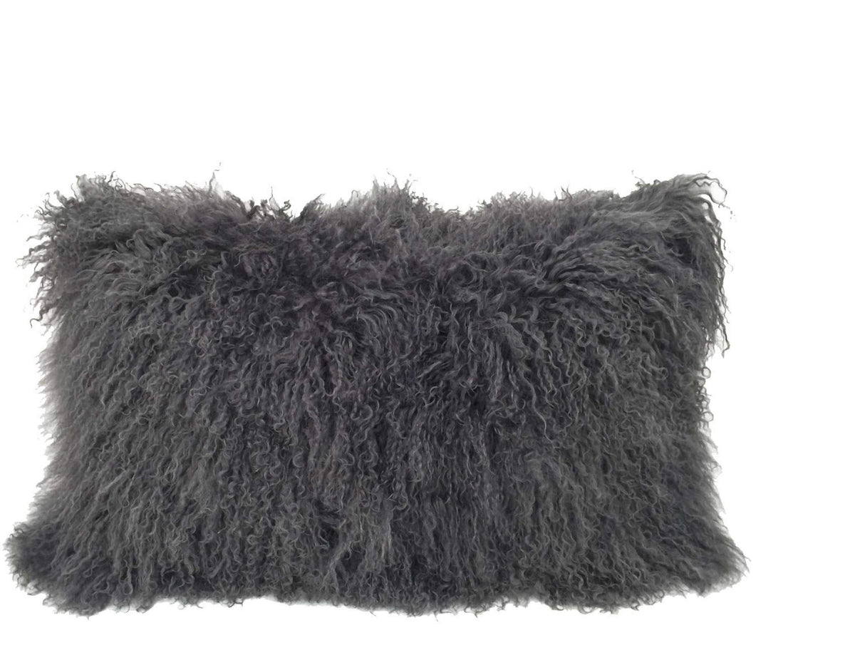 HomeRoots Genuine Tibetan Lamb Front with Microsuede Backing 17' Charcoal Genuine Tibetan Lamb Fur Pillow with Microsuede Backing