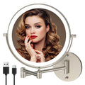MIROAMZ Rechargeable Wall Mounted Lighted Makeup Vanity Mirror 8 Inch Double Sided 1X 10X Magnifying Bathroom Mirror, 3 Color Li