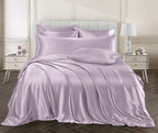 Ersmak 7 Pieces Satin Sheets Set King Size, Luxury Silky Lavender Satin Bed Sheets Set With 1 Deep Pocket Fitted Sheet, 1 Soft F