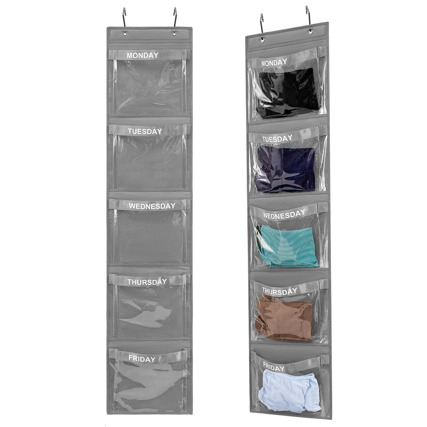 Temuorg 2 Pcs Day Of Week Clothing Organizer Monday To Friday School Clothes Organizer For Kids Weekly Hanging Closet Organizer 