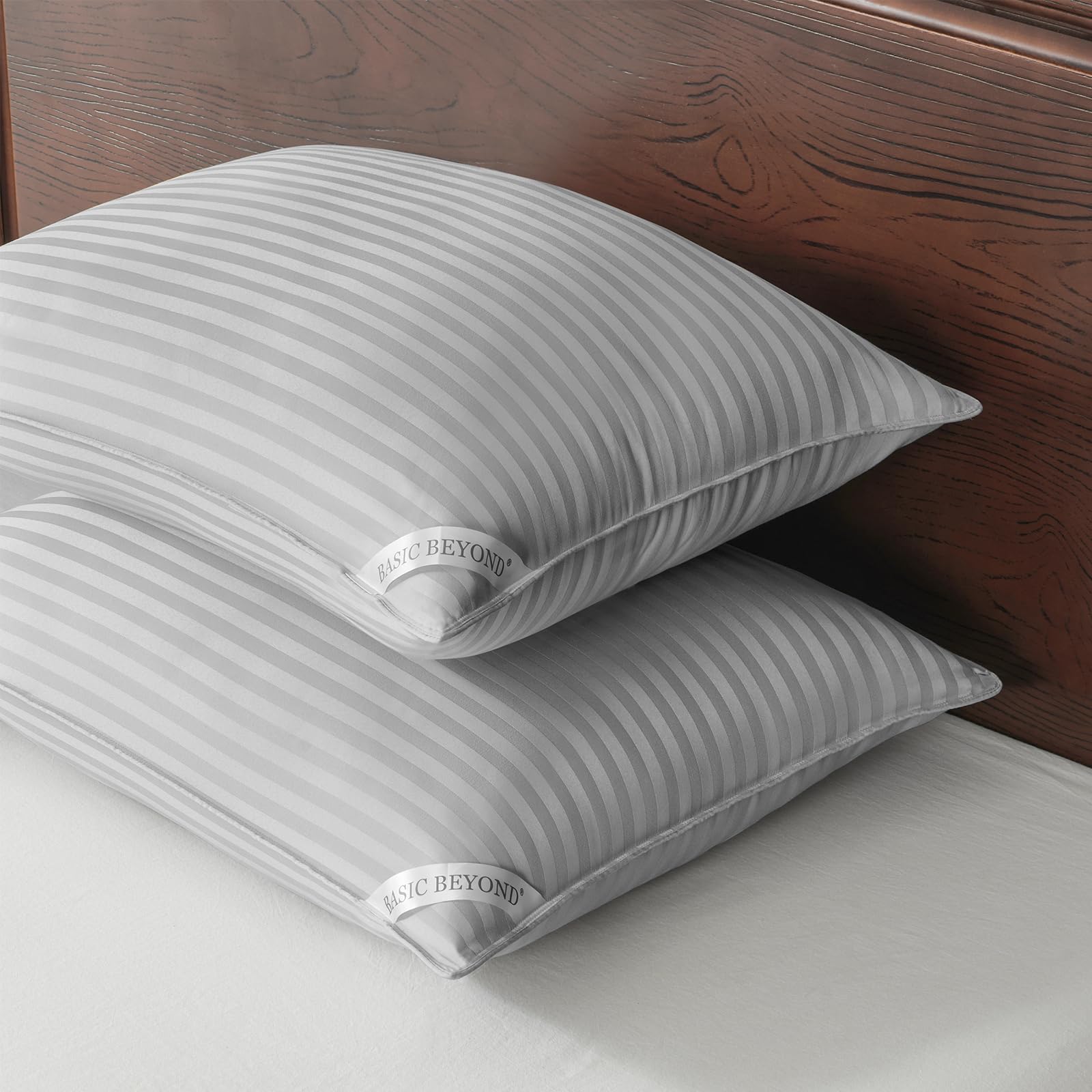 Basic Beyond Standard Size Pillows - Down Alternative Pillows For Sleeping, Soft Pillows Standard Size Set Of 2 For Back, Stomach Or Side Sleepers, Silver, 20X26 Inches