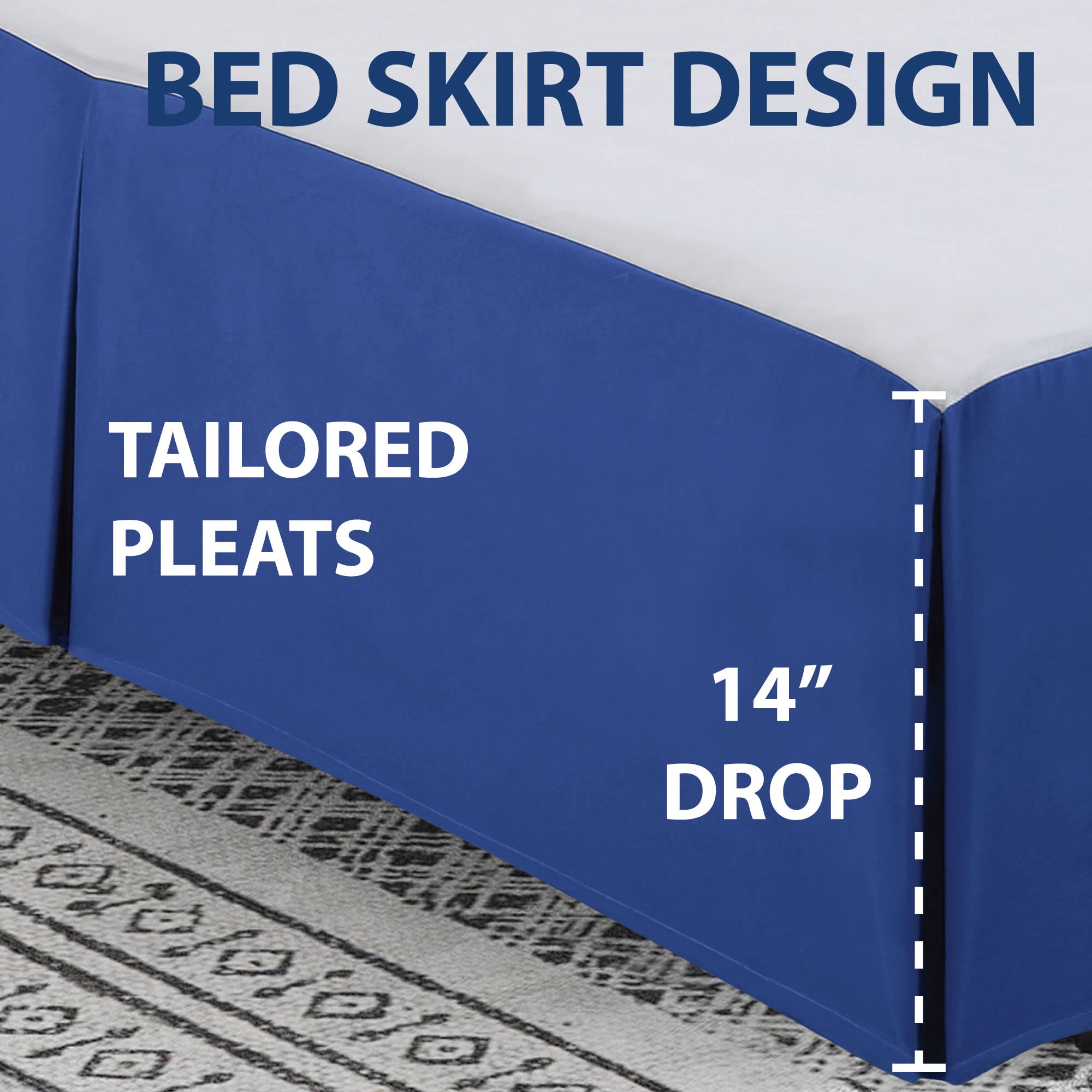 Cathay Home Double Brushed Microfiber Pleated Easy Fit Bed Skirt, Ultra Soft, Fade And Wrinkle Resistant - Royal Blue, California King